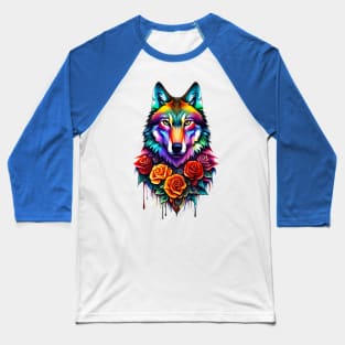 colorful wolf with flowers Baseball T-Shirt